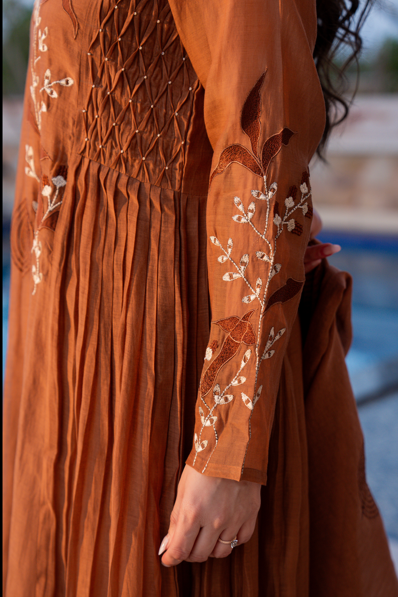 Mocha Bloom Chanderi Suit Set
