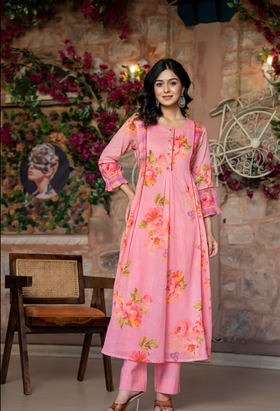 Pink Bloom Mulmul Suit Set
