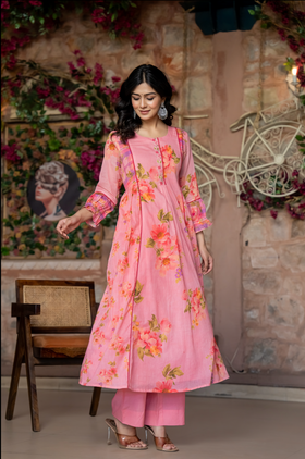 Pink Bloom Mulmul Suit Set
