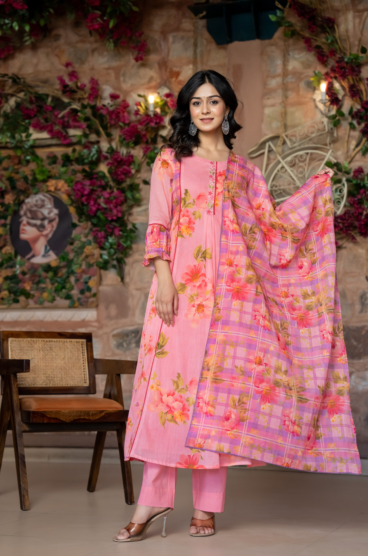 Pink Bloom Mulmul Suit Set