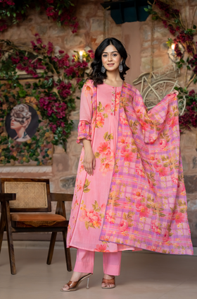 Pink Bloom Mulmul Suit Set