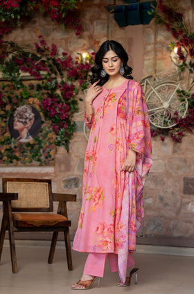 Pink Bloom Mulmul Suit Set