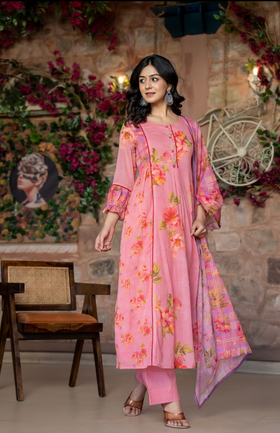 Pink Bloom Mulmul Suit Set