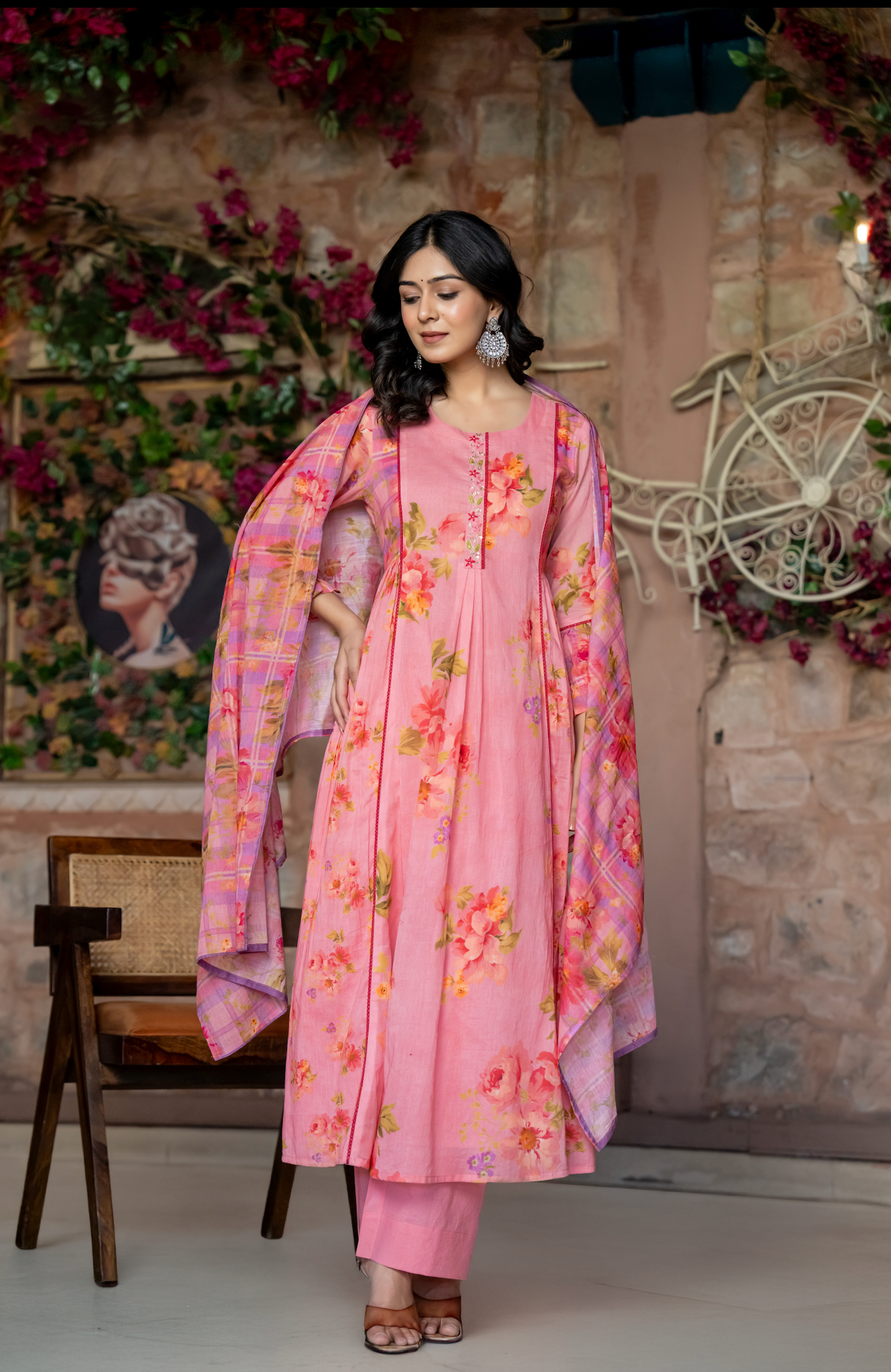 Pink Bloom Mulmul Suit Set
