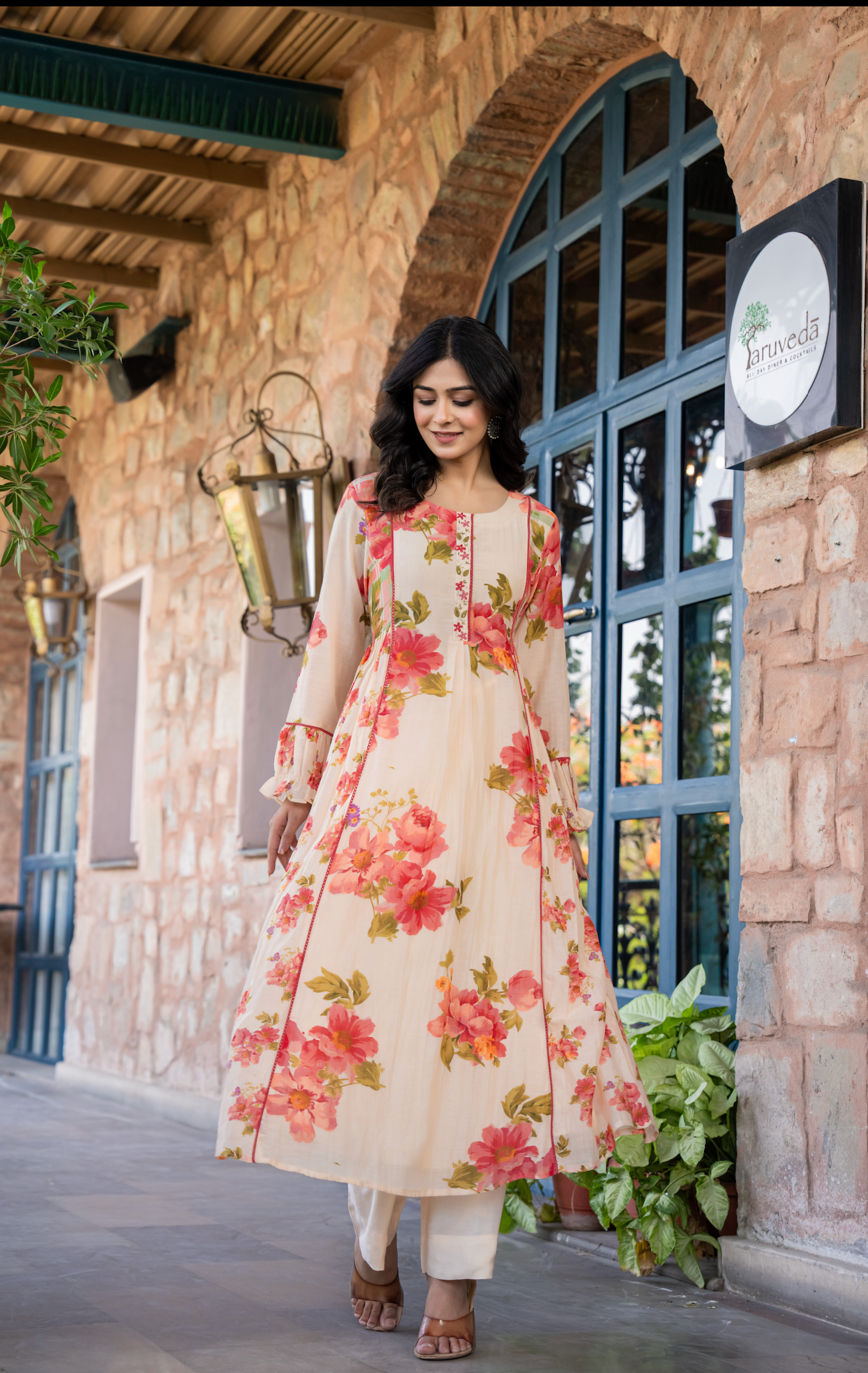 Cream Petals Mulmul Suit Set