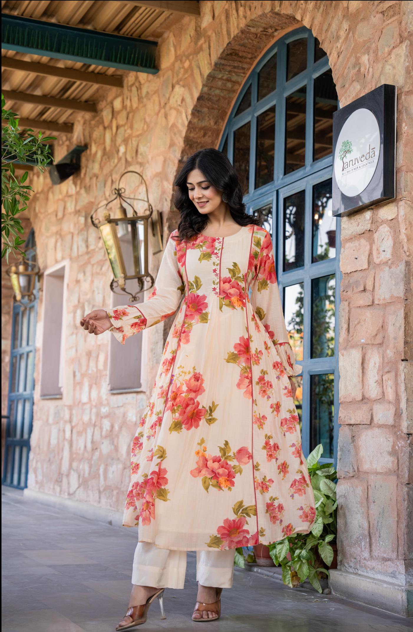Cream Petals Mulmul Suit Set