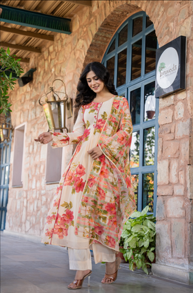 Cream Petals Mulmul Suit Set