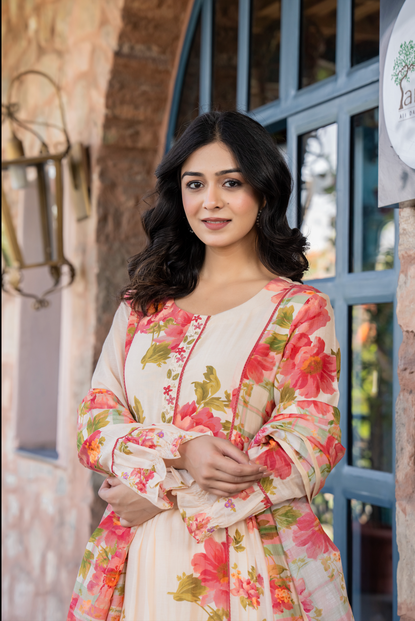Cream Petals Mulmul Suit Set