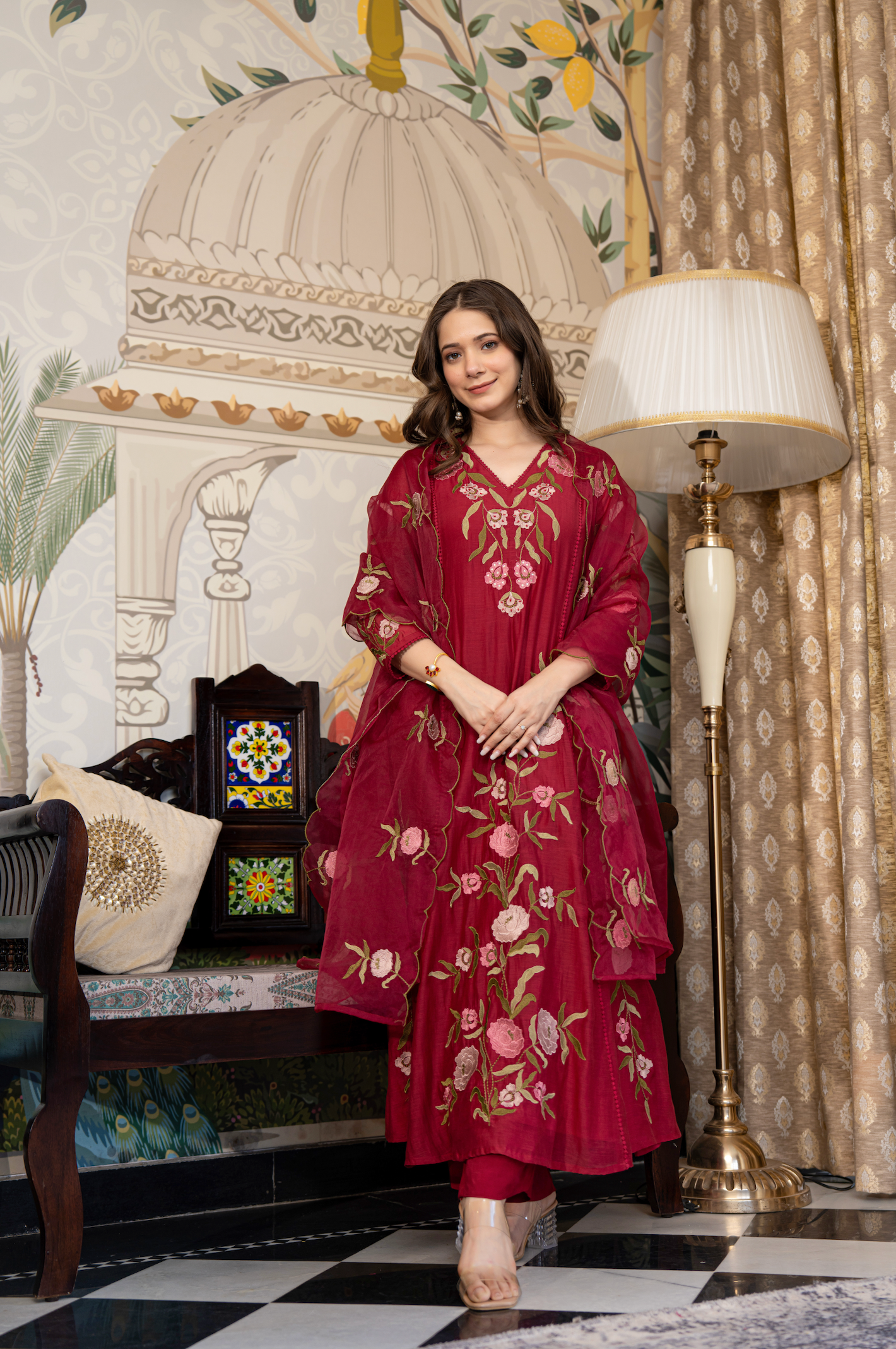 Blushed Burgundy Mul Chanderi Suit Set
