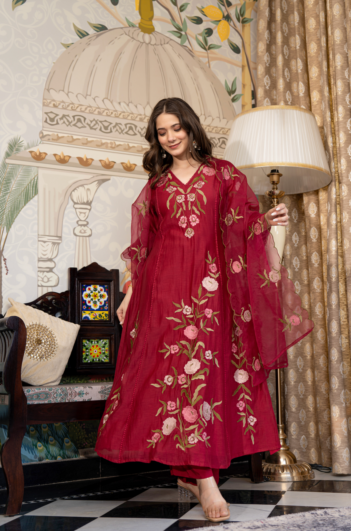 Blushed Burgundy Mul Chanderi Suit Set