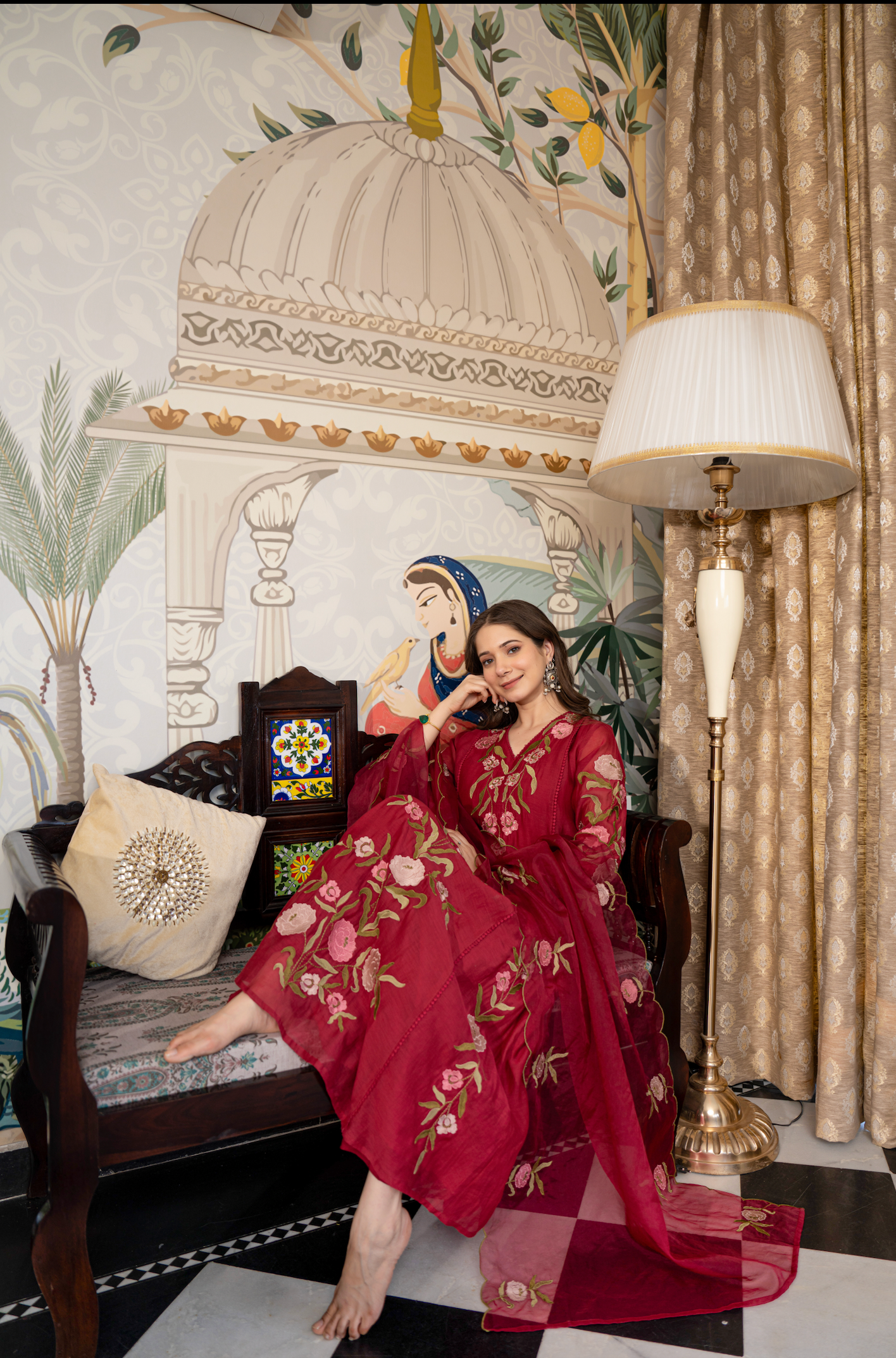 Blushed Burgundy Mul Chanderi Suit Set