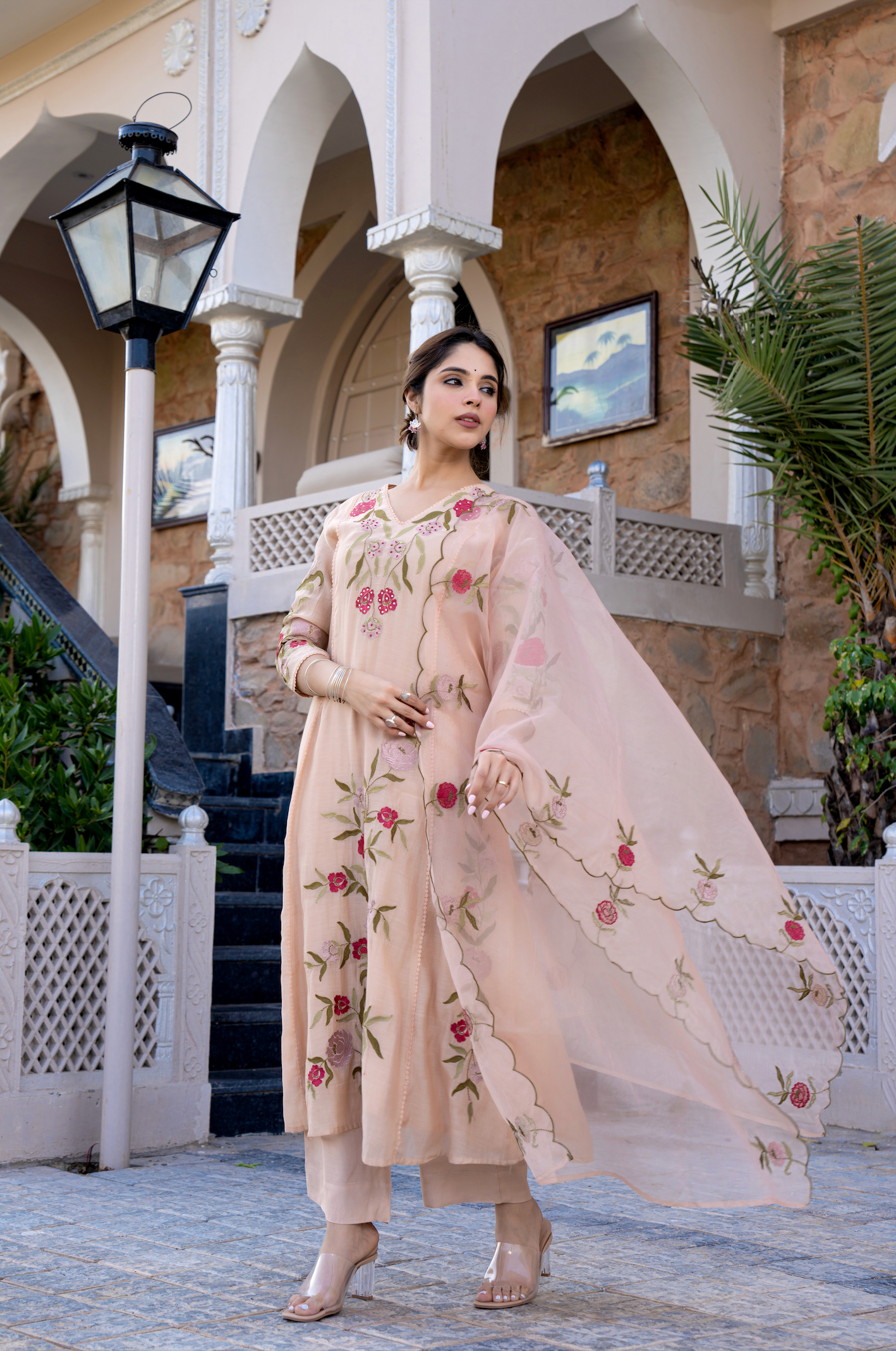 Nude Blossom Mul Chanderi Suit Set