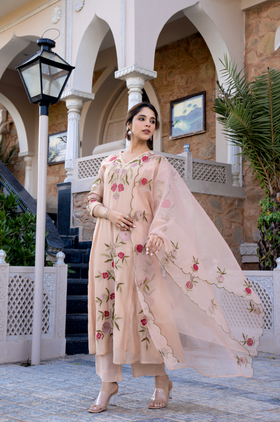 Nude Blossom Mul Chanderi Suit Set