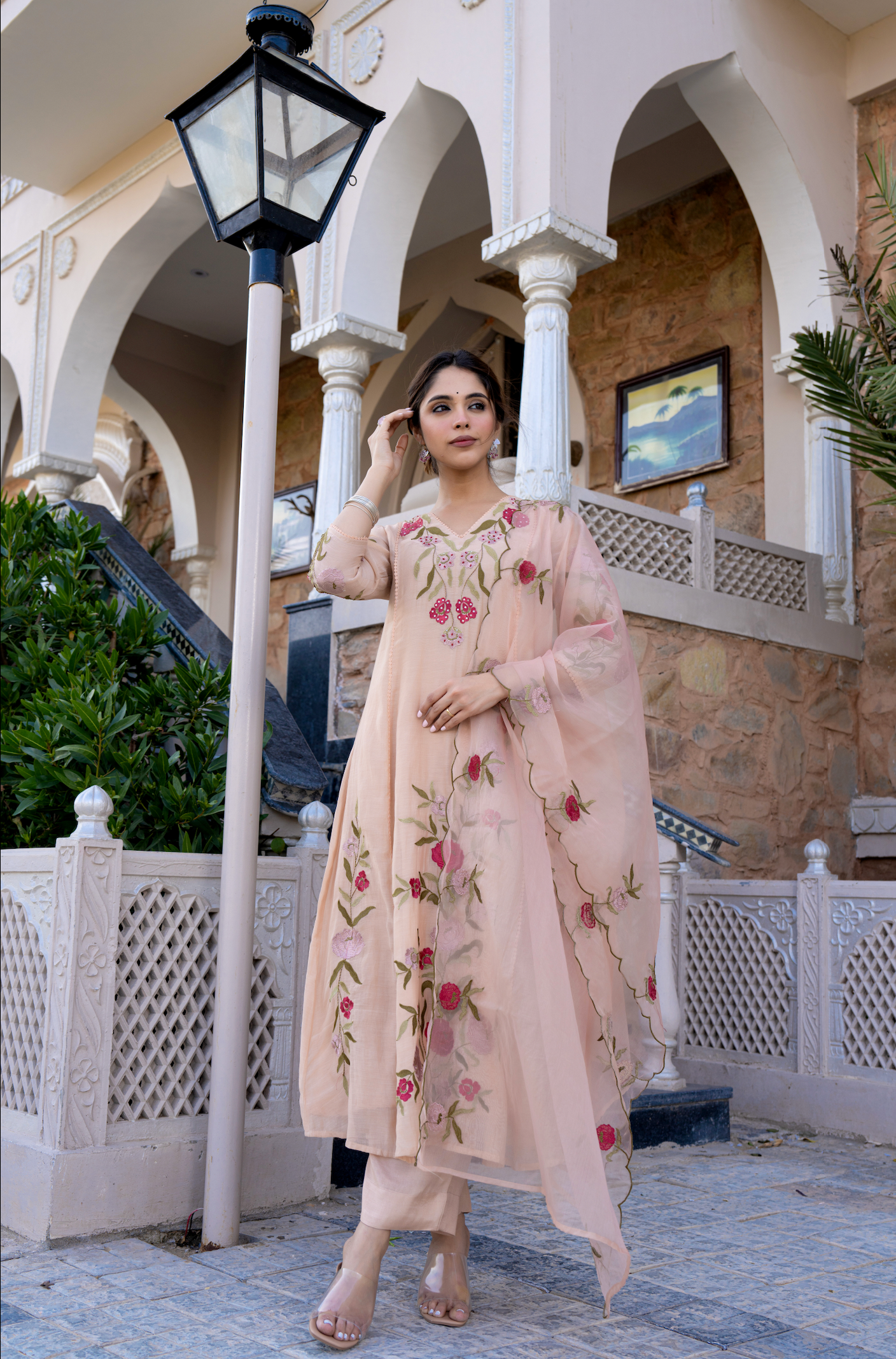 Nude Blossom Mul Chanderi Suit Set