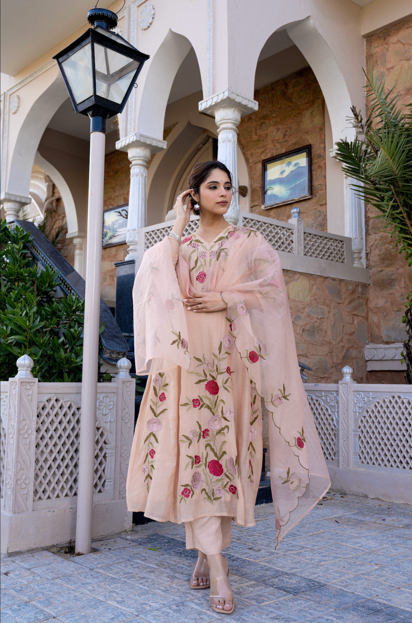 Nude Blossom Mul Chanderi Suit Set