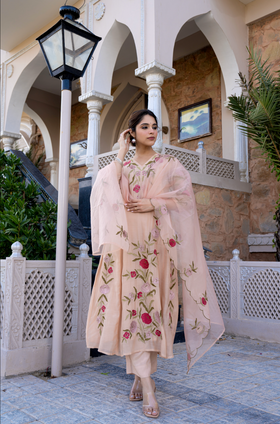 Nude Blossom Mul Chanderi Suit Set