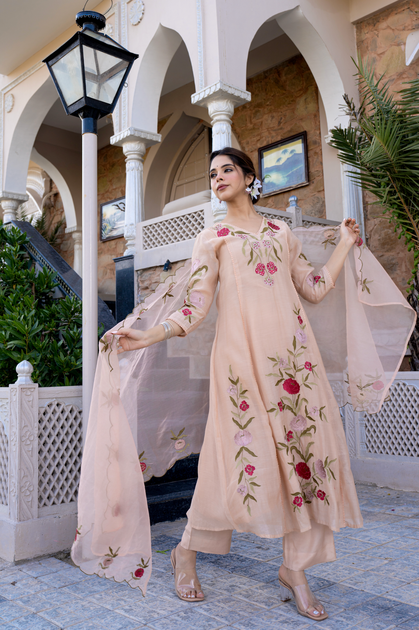 Nude Blossom Mul Chanderi Suit Set