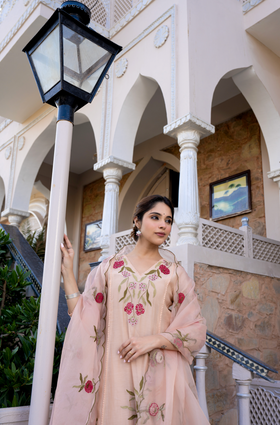 Nude Blossom Mul Chanderi Suit Set