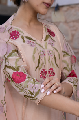 Nude Blossom Mul Chanderi Suit Set