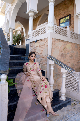 Nude Blossom Mul Chanderi Suit Set