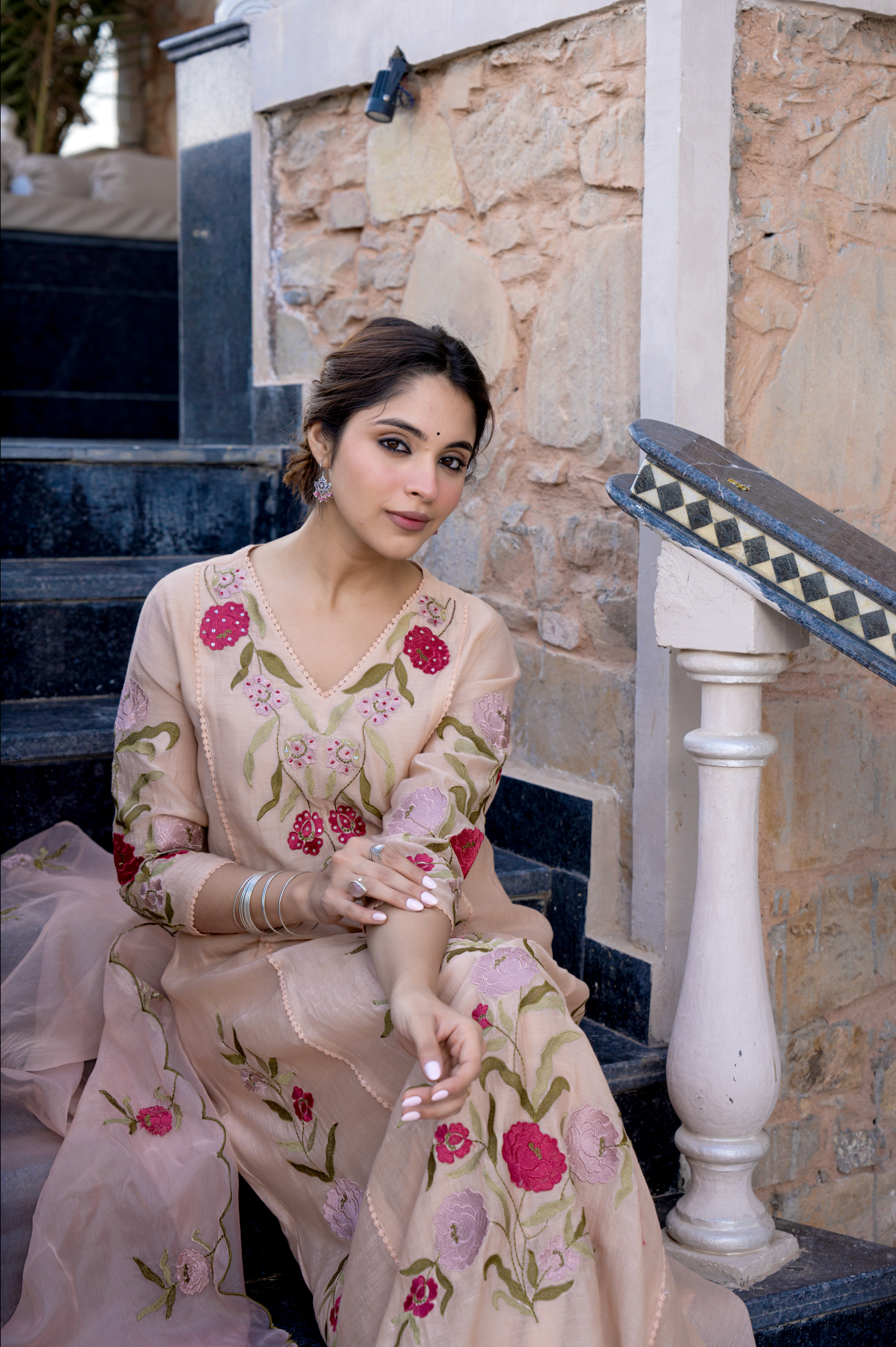 Nude Blossom Mul Chanderi Suit Set
