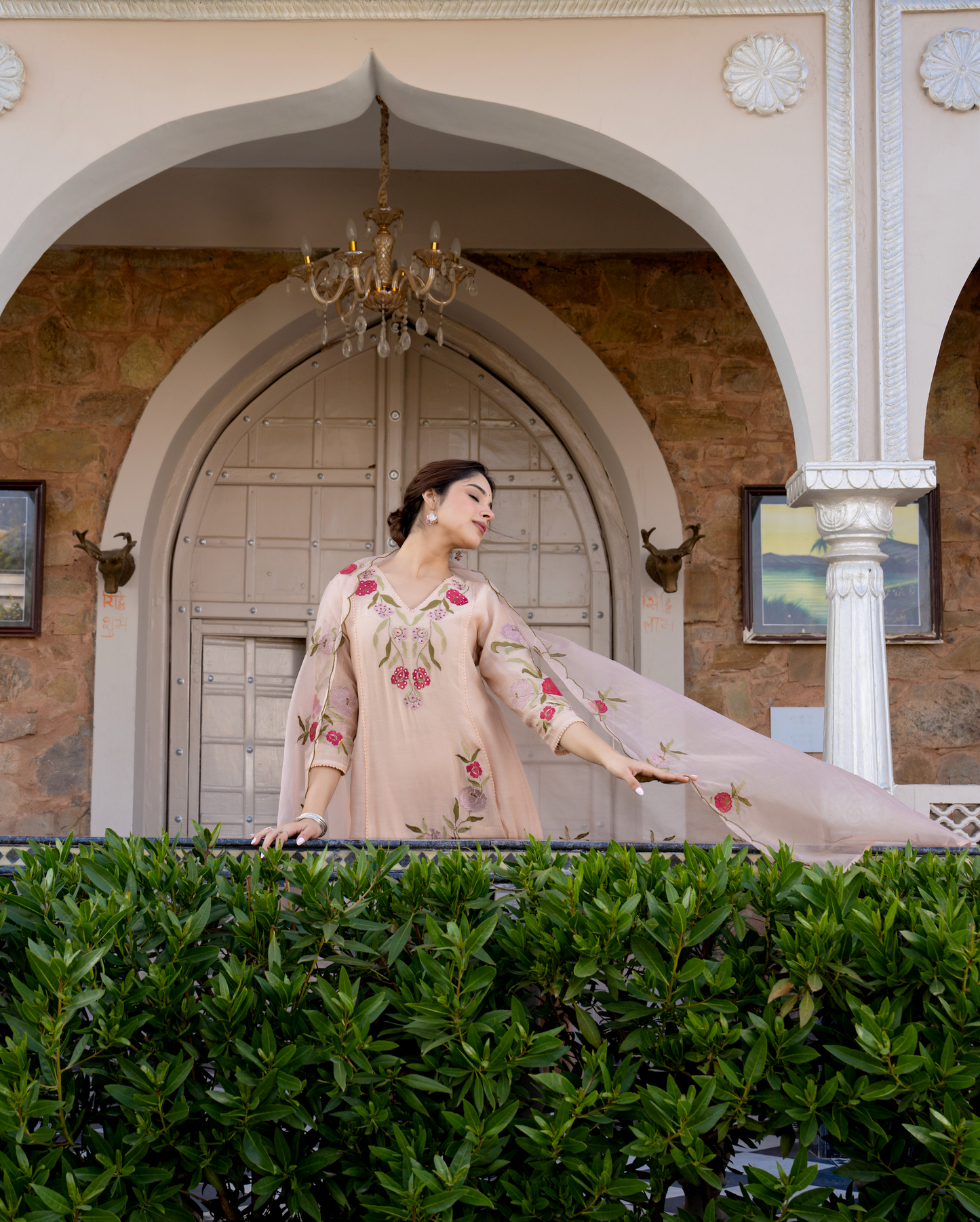 Nude Blossom Mul Chanderi Suit Set
