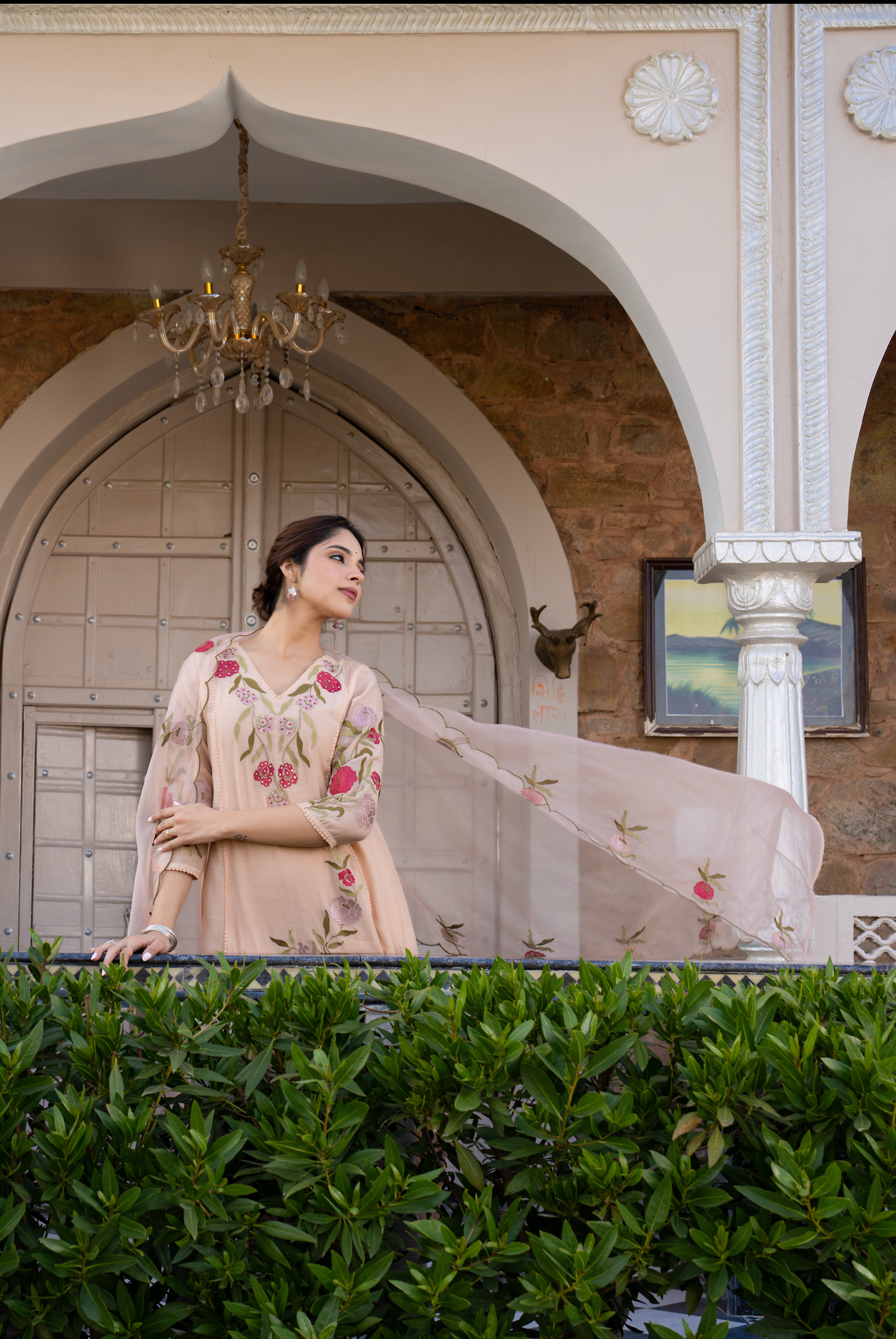 Nude Blossom Mul Chanderi Suit Set