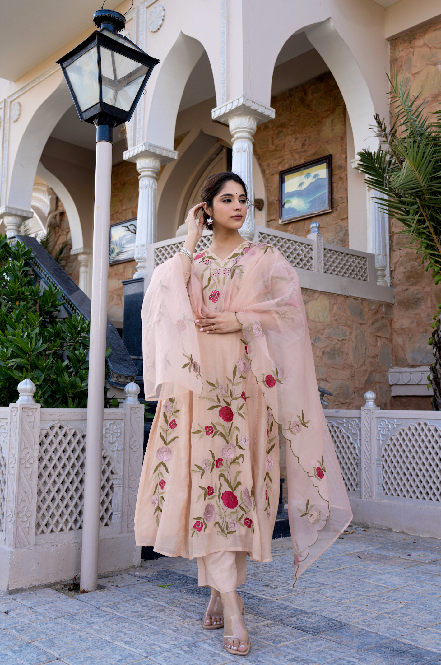 Nude Blossom Mul Chanderi Suit Set