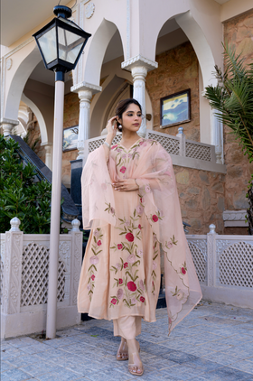 Nude Blossom Mul Chanderi Suit Set