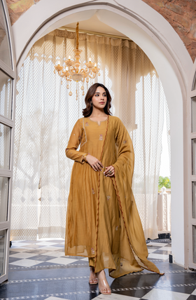 Twilight Gold Mul Chanderi Suit Set
