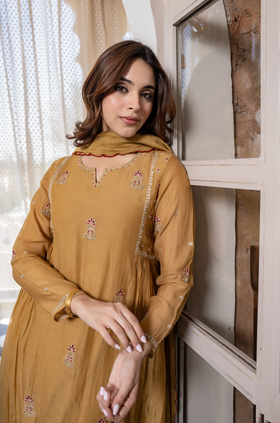 Twilight Gold Mul Chanderi Suit Set