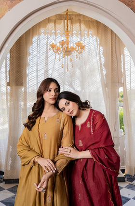 Twilight Gold Mul Chanderi Suit Set