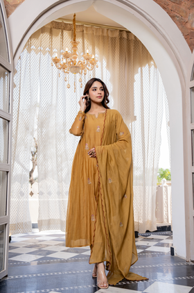 Twilight Gold Mul Chanderi Suit Set
