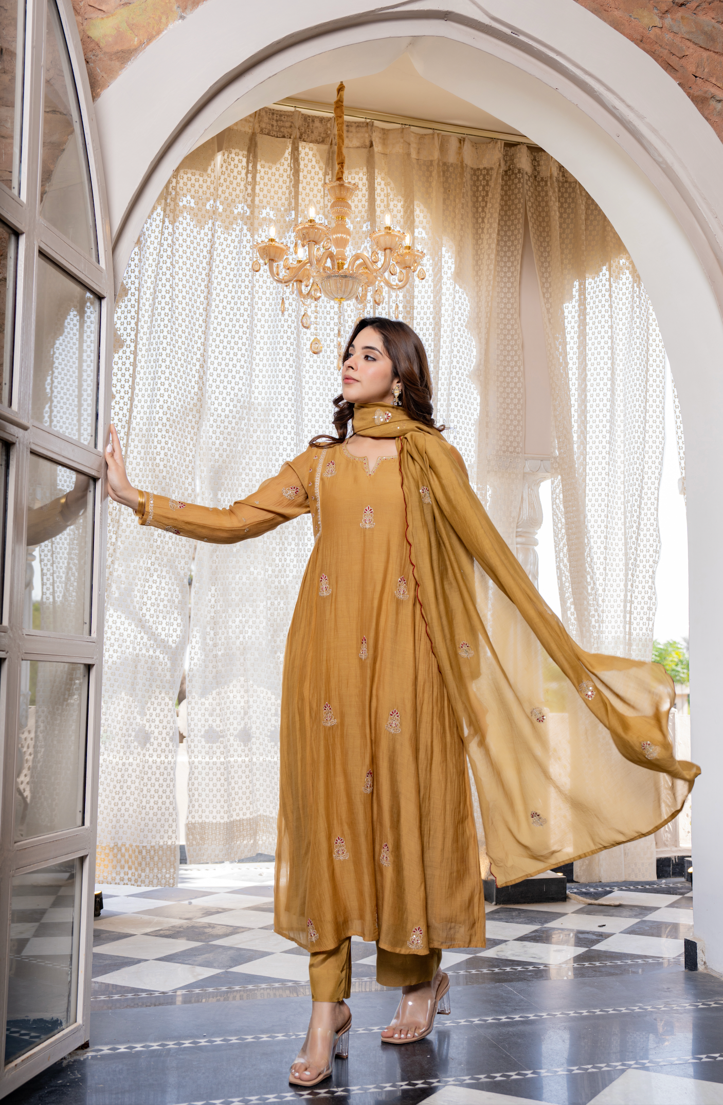 Twilight Gold Mul Chanderi Suit Set