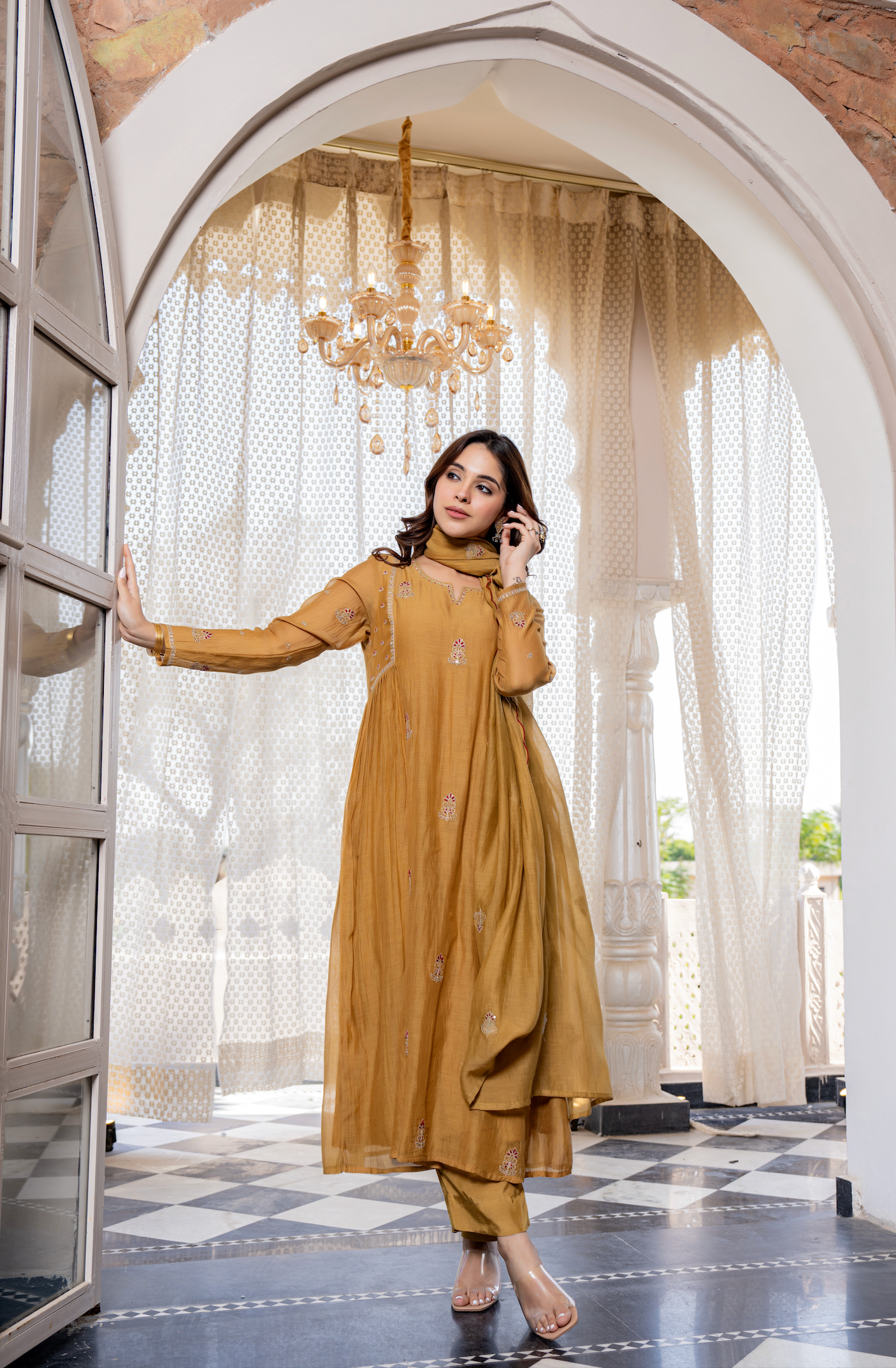 Twilight Gold Mul Chanderi Suit Set