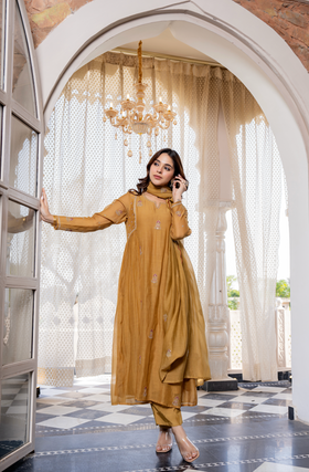 Twilight Gold Mul Chanderi Suit Set