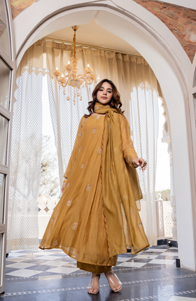 Twilight Gold Mul Chanderi Suit Set