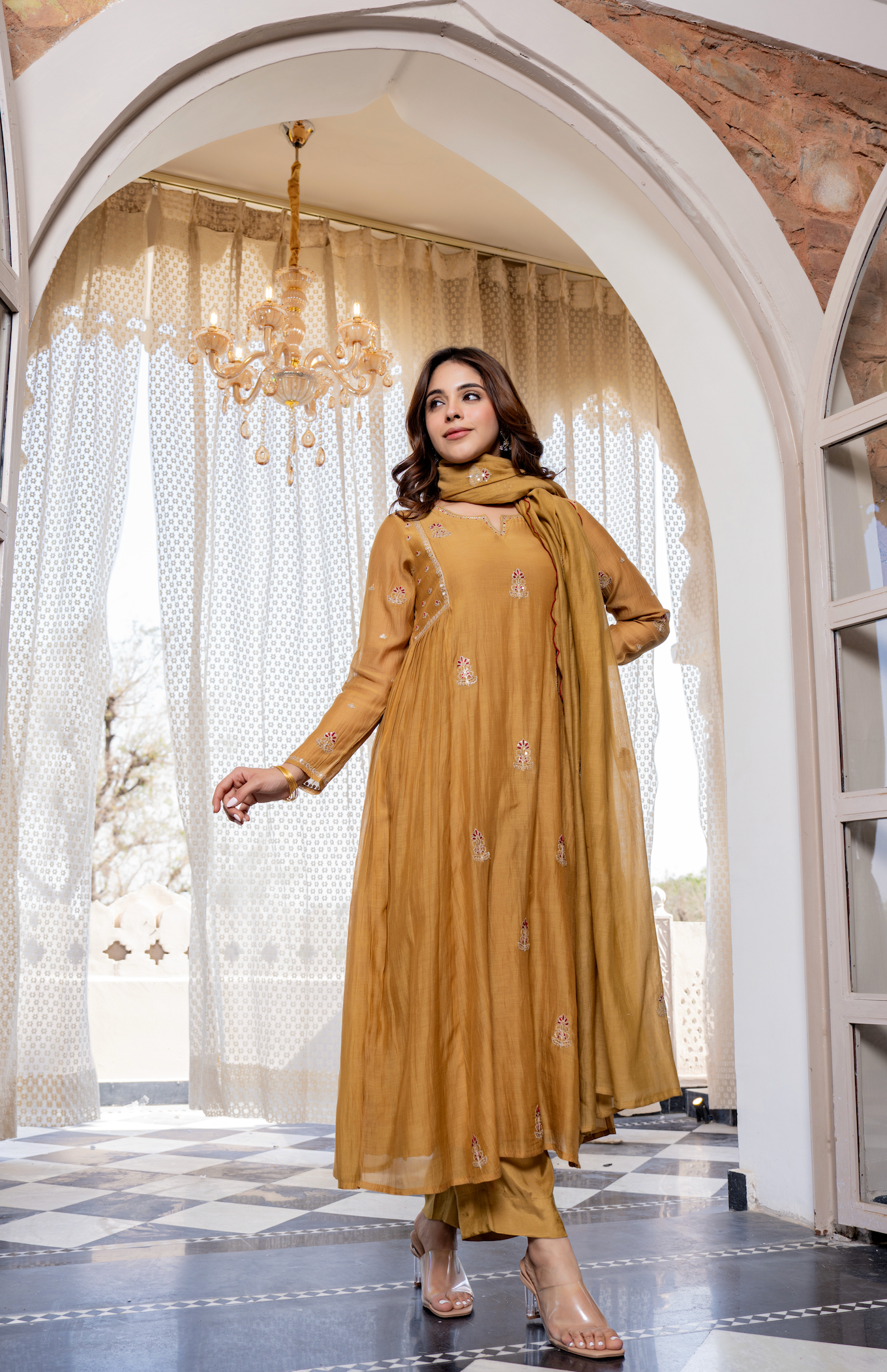 Twilight Gold Mul Chanderi Suit Set