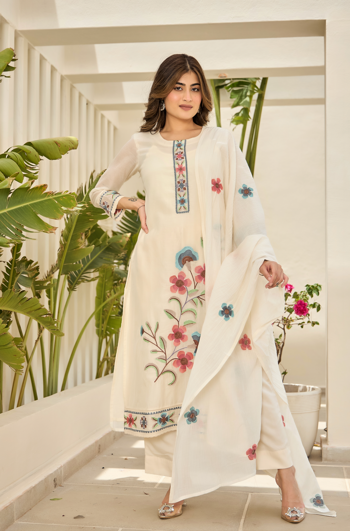 Pearl Essence Mul Chanderi Suit Set