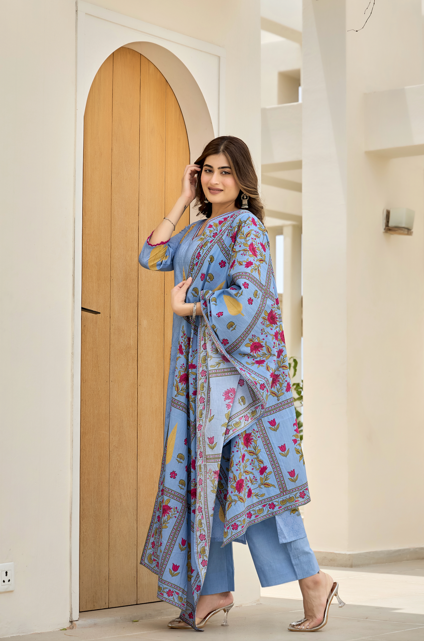 Ink Blue Leaf Cotton Suit Set