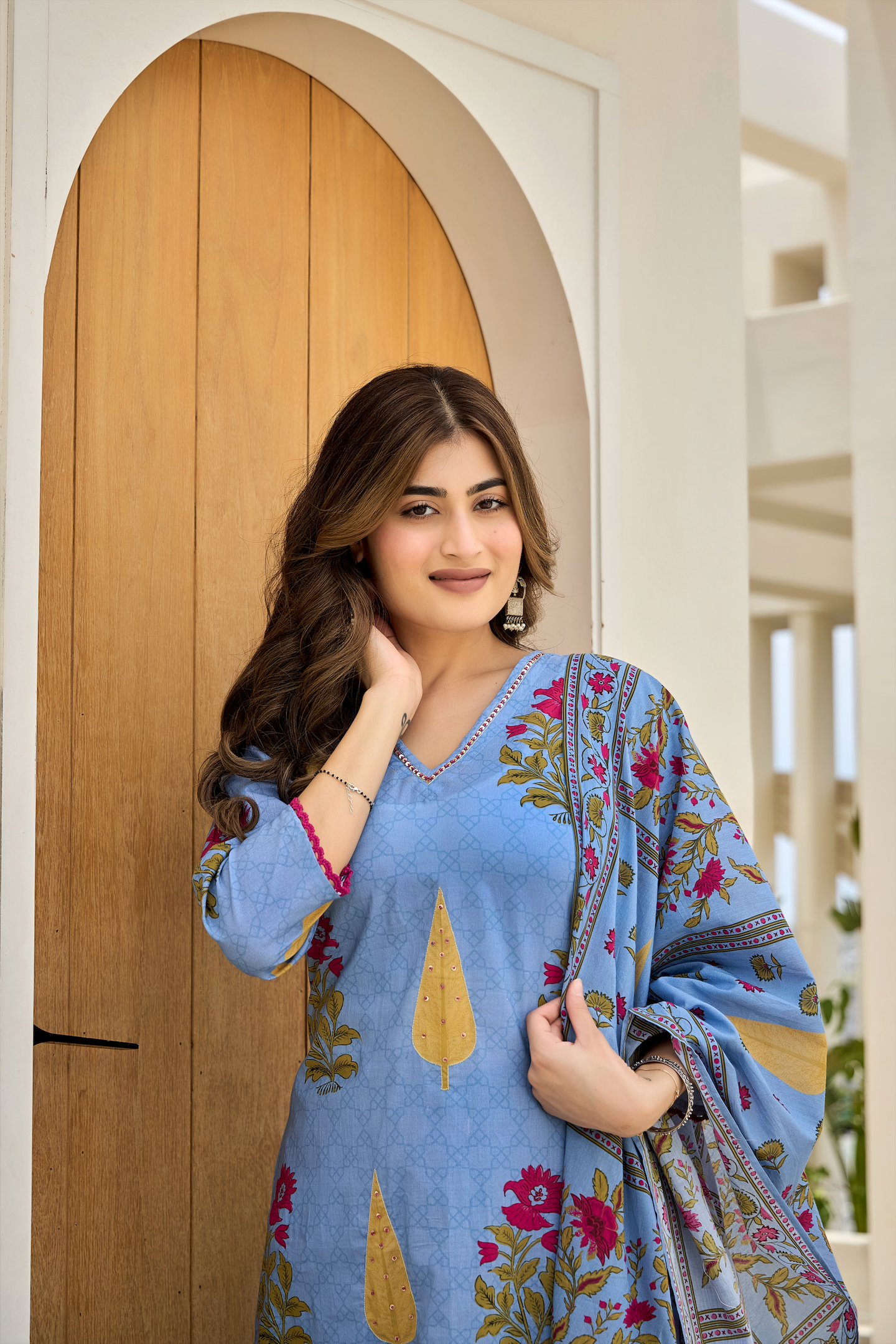 Ink Blue Leaf Cotton Suit Set