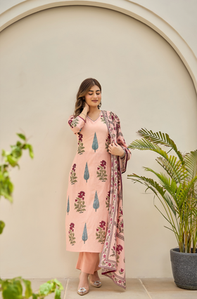 Rustic Peach Cotton Suit Set