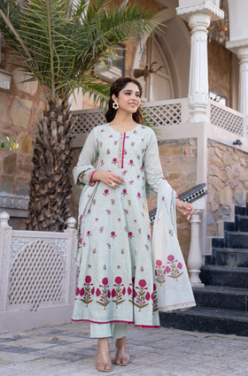 Blue Serenity Cotton Anarkali Suit Set