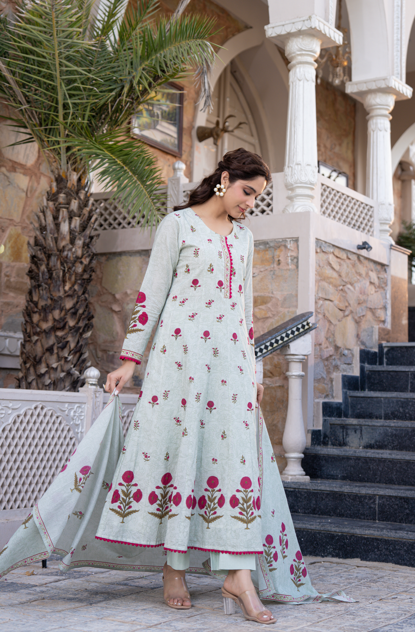 Blue Serenity Cotton Anarkali Suit Set