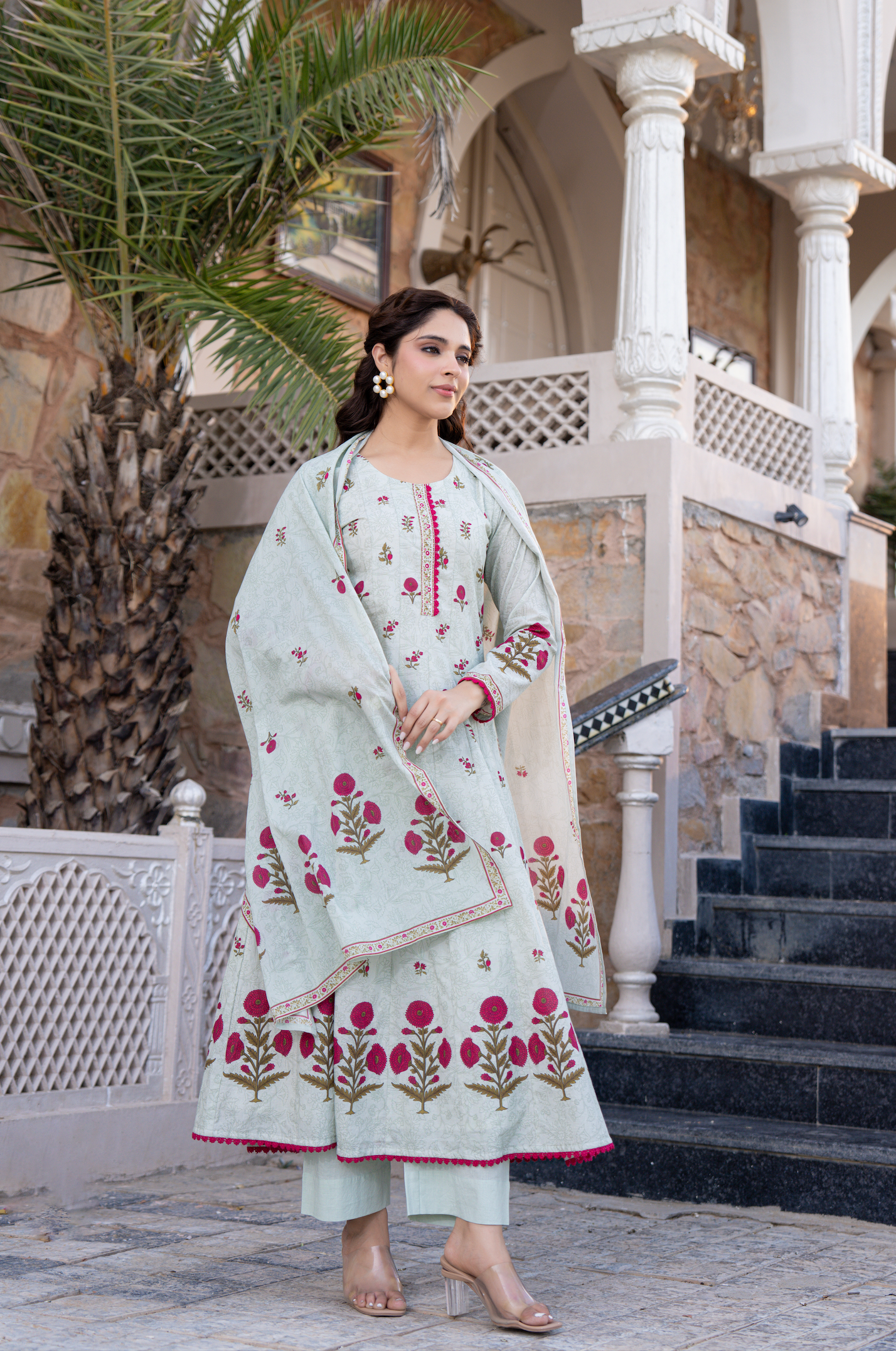 Blue Serenity Cotton Anarkali Suit Set