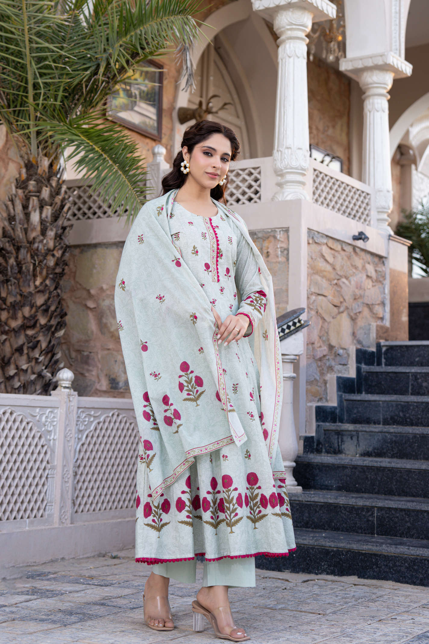 Blue Serenity Cotton Anarkali Suit Set