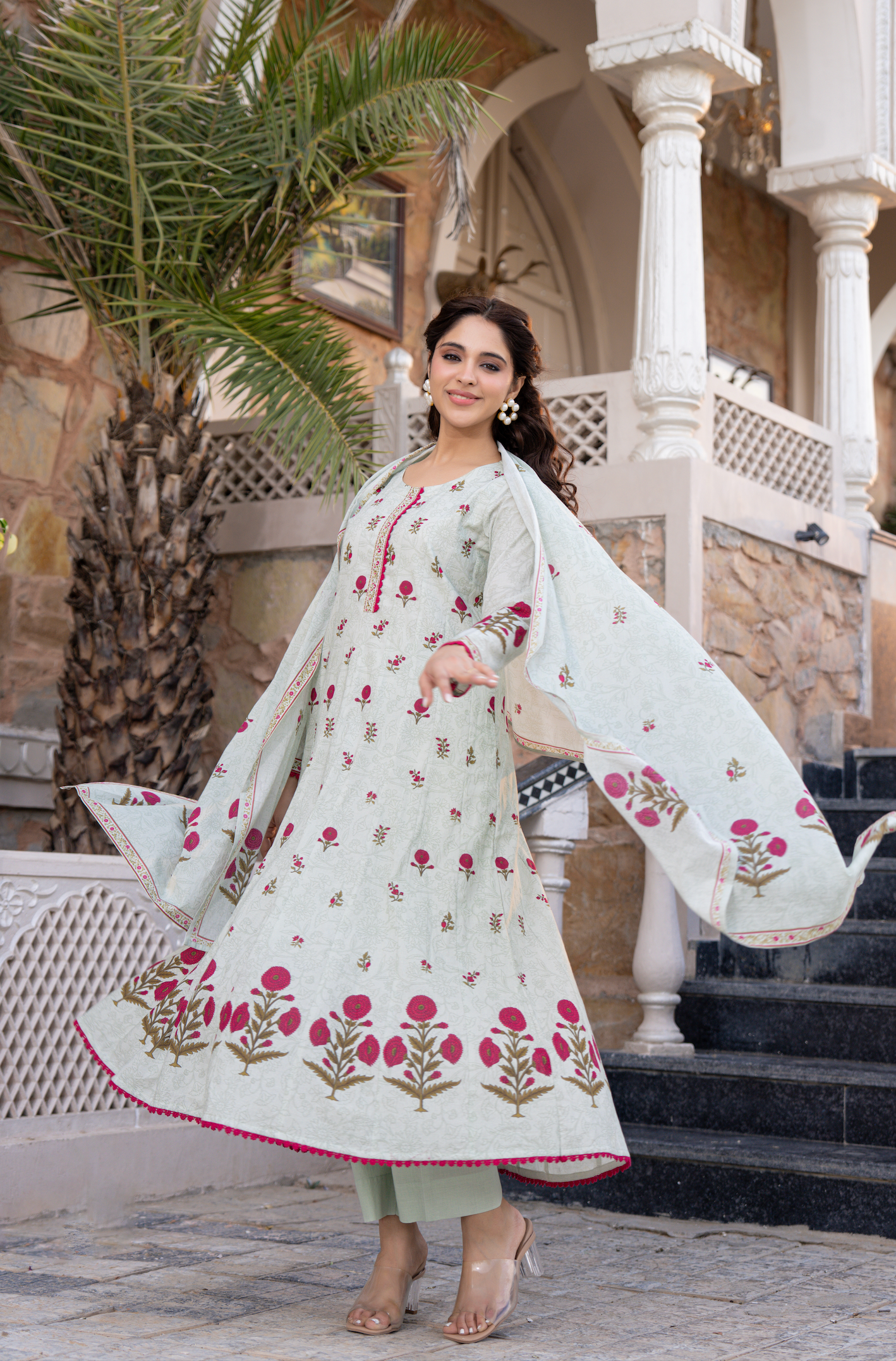 Blue Serenity Cotton Anarkali Suit Set