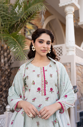 Blue Serenity Cotton Anarkali Suit Set