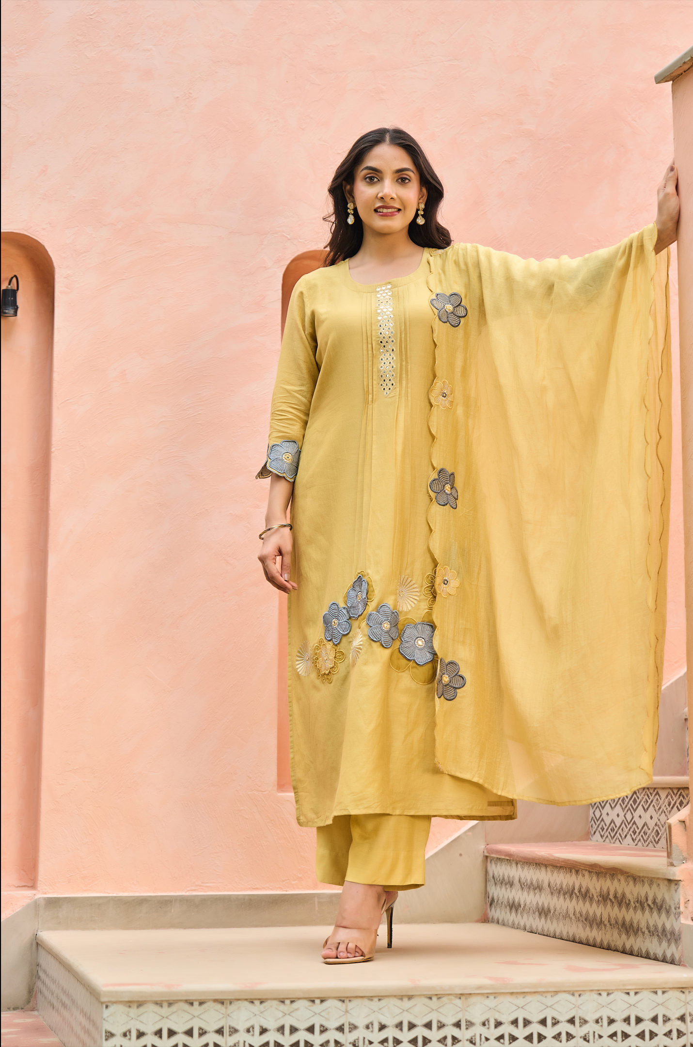 Amber Bloom Chanderi Suit Set