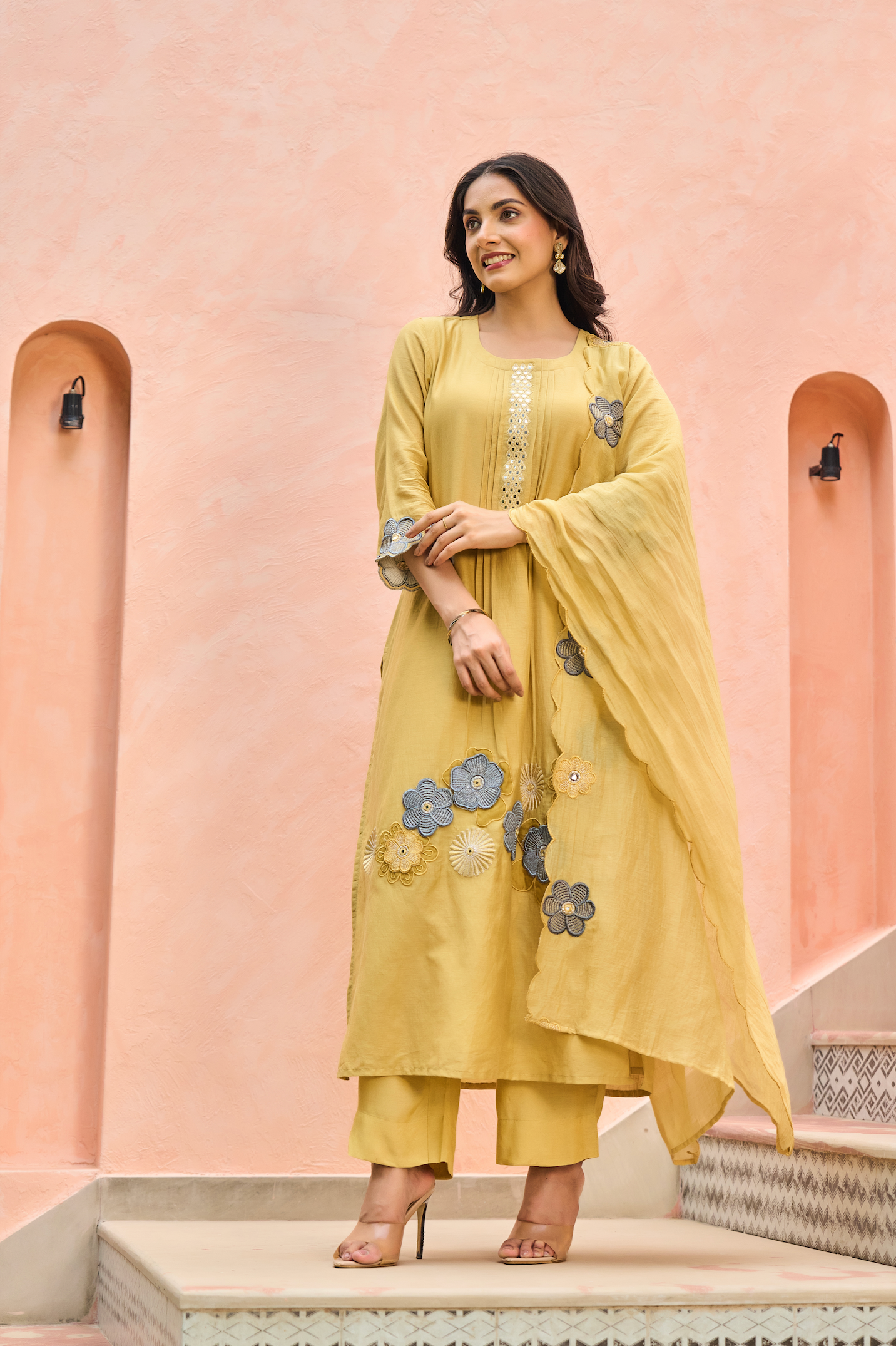 Amber Bloom Chanderi Suit Set